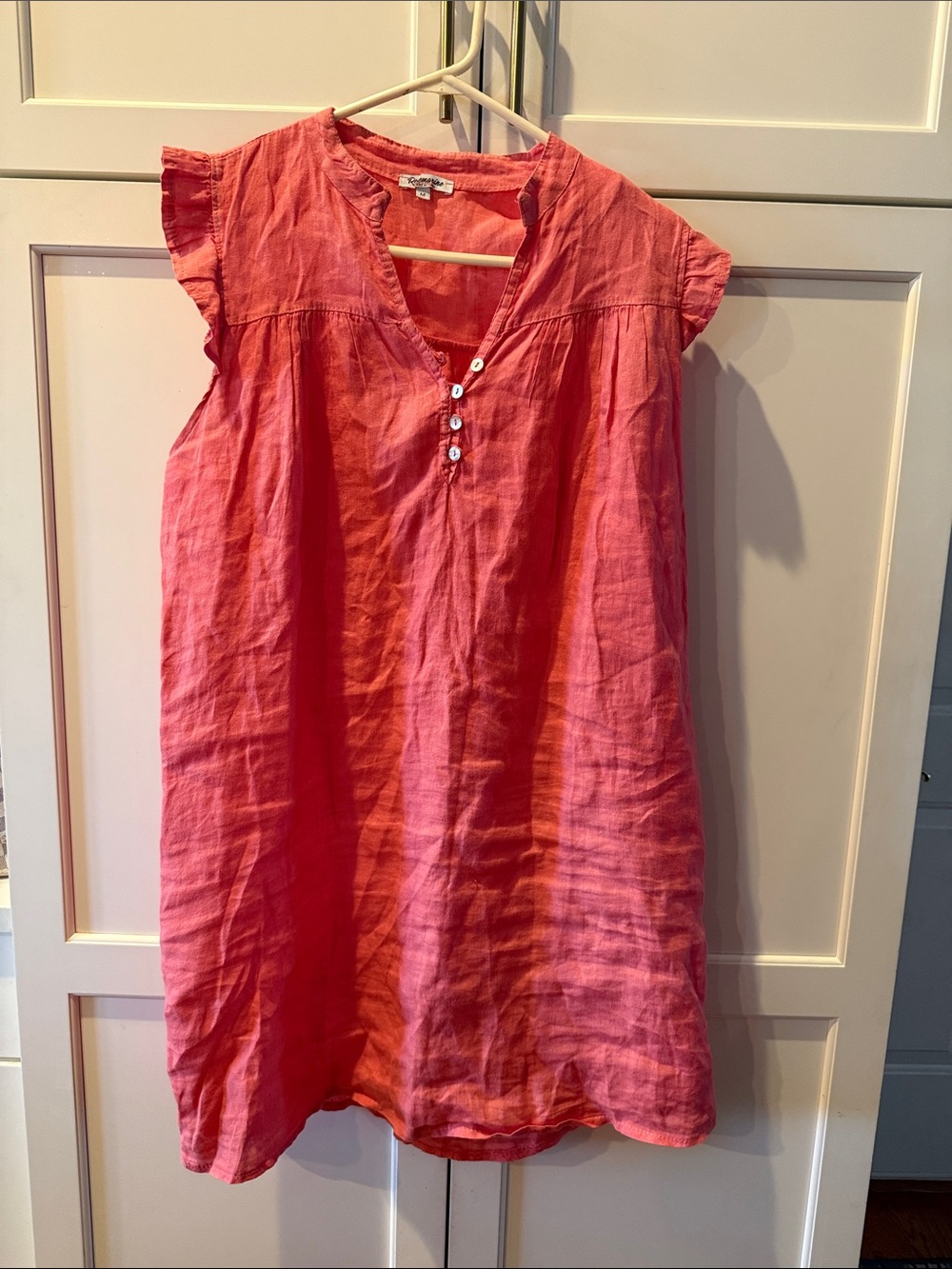 100% linen Women's Coral Midi Dress with Cap Sleeves made in Italy medium
